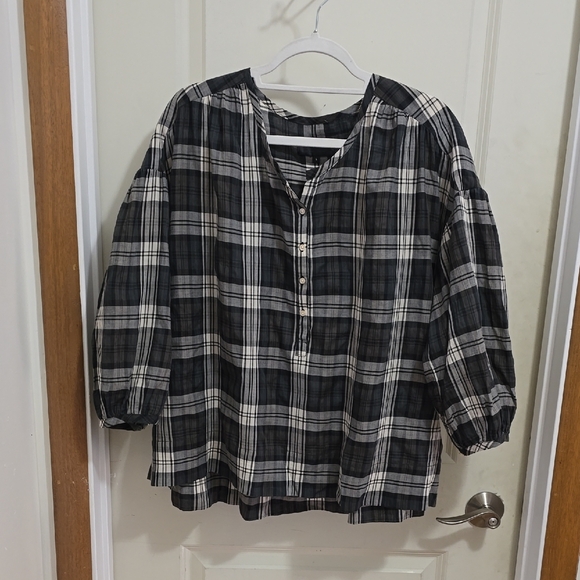 Nili Lotan Black and White Plaid Shirt - Picture 1 of 6